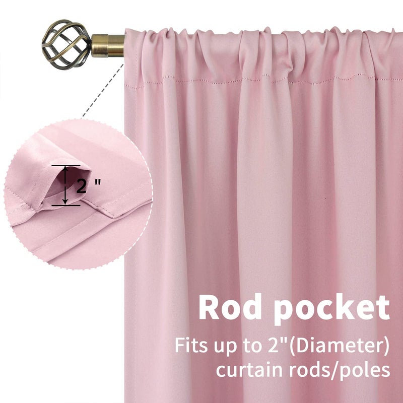 BGment Baby Pink Room Darkening Curtains for Short Window - Rod Pocket Thermal Insulated Blackout Curtains for Girl Bedroom, 42 x 45 Inch, 2 Panels - Image 3